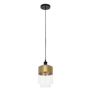 1-Light Brushed Gold and Matte Black Accents Modern Pendant