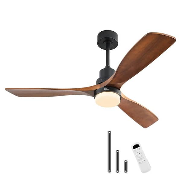 52 in. LED Indoor/Outdoor Dimmable Matte Black Solid Wood Blade Ceiling Fan with 6-Speed Remote