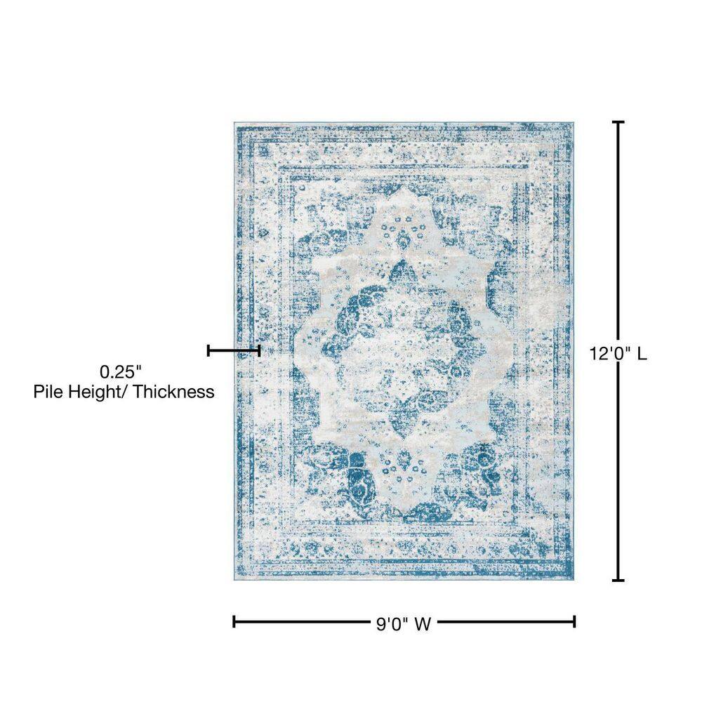 Sofia 9' x 12' Blue and Off-White Rectangular Area Rug