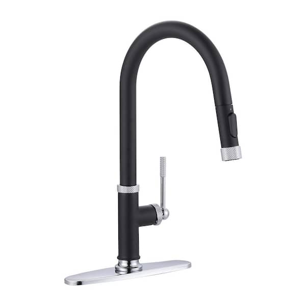 17 in. Single Handle Pull Down Sprayer Kitchen Faucet with 360° Spout Swivel in Polished Chrome and Black