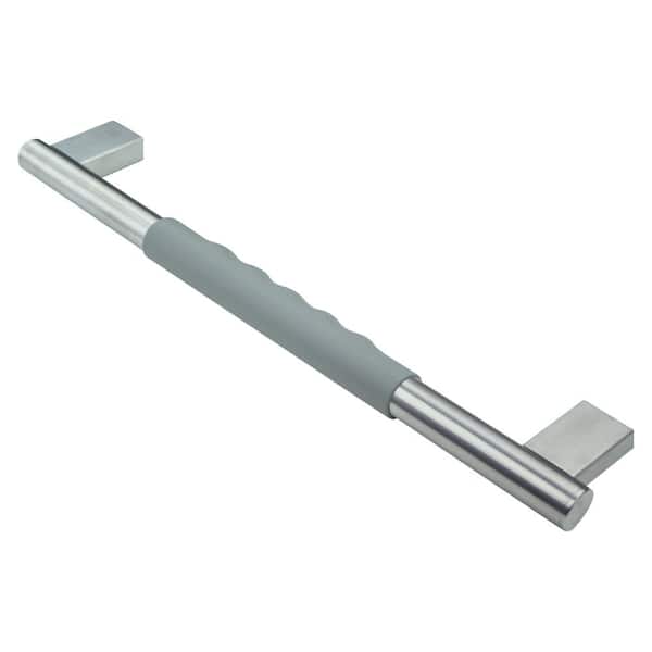 Transolid Maddox 18 in. x 1 in. Concealed Screw Grab Bar with Silicone Grip in Brushed Stainless/Grey