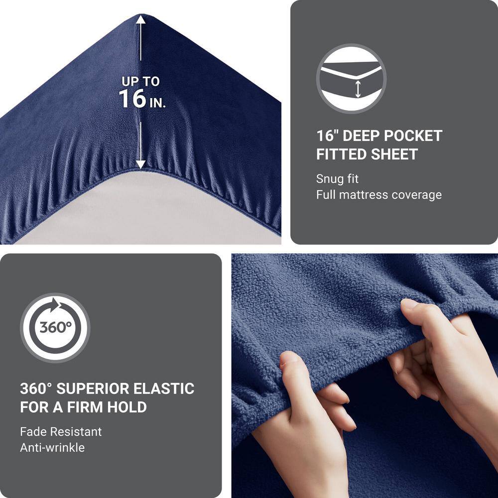 Navy Full Micro Fleece Sheet Set with Pillowcases
