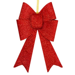 26 in. LED Lighted Red Tinsel Bow Christmas Decoration