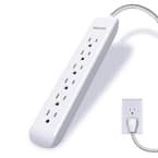 10 ft. 16-Gauge 6-Outlet Surge Protection with Braided Power Cord, White/Gray