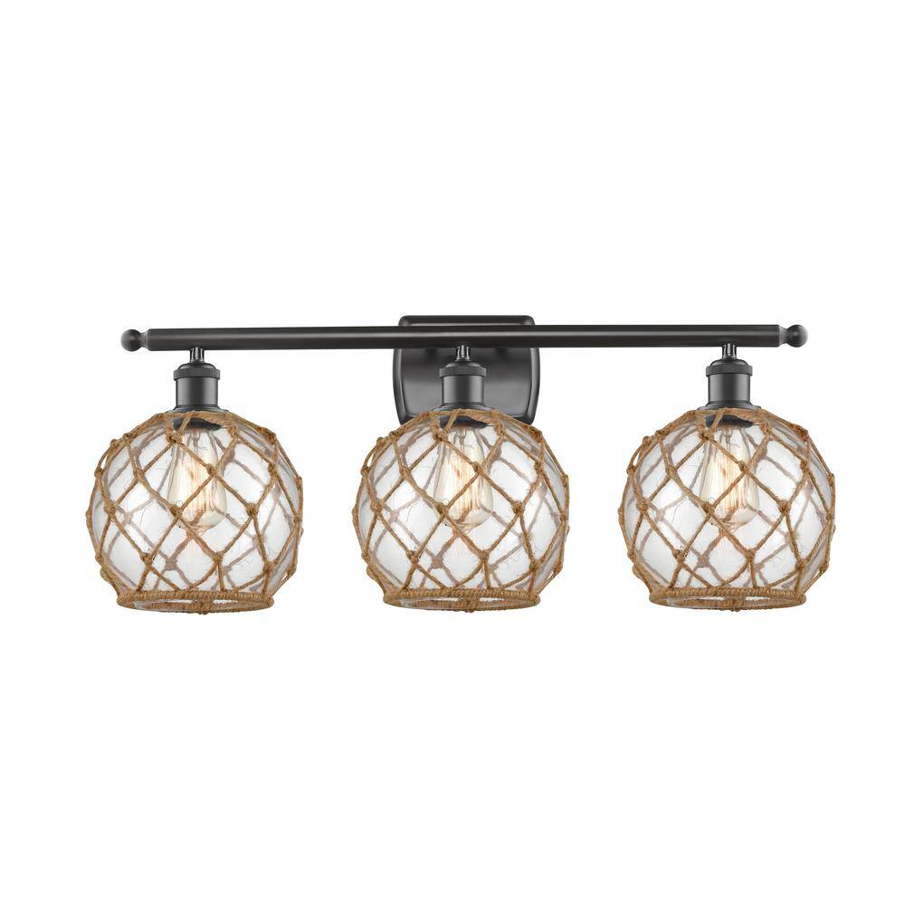 Farmhouse Rope 26 in. 3-Light Oil Rubbed Bronze, Clear Glass with Brown Rope Vanity Light with Clear Glass Shade price history on PriceWatchPro