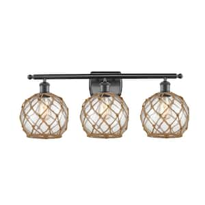 Farmhouse Rope 26 in. 3-Light Oil Rubbed Bronze, Clear Glass with Brown Rope Vanity Light with Clear Glass Shade