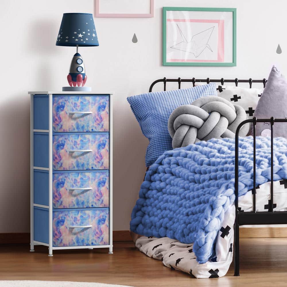 Multicolored 4 Drawer 17.7 in. Wide Nightstand, Storage Organizer with Stee