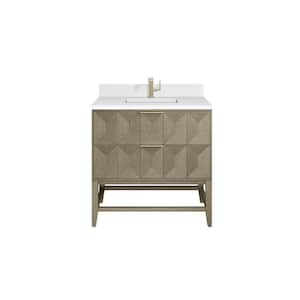 Emmeline 36.0 in. W x 23.5 in. D x 37.2 in. H Single Bath Vanity in Pebble Oak with White Zeus Silestone Quartz Top