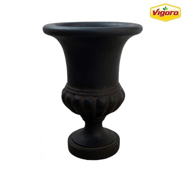 Vigoro 15.5 in. Orland Large Aged Charcoal Stone Fiberglass Urn Planter (15.5 in. D x 21 in. H)