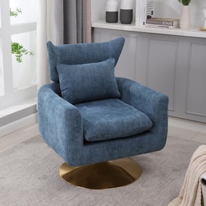 Blue Linen Classic Mid-Century 360° Swivel Accent Chair for Living Room Bedroom