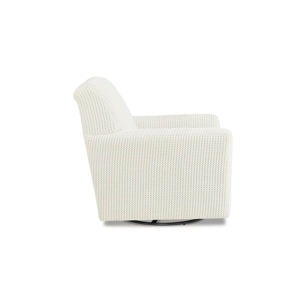 Ivory Polyester Swivel Glider Accent Chair