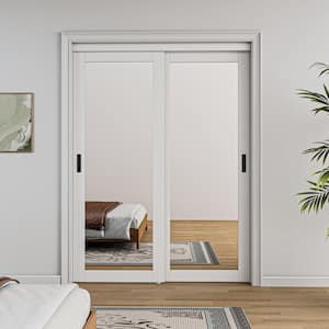 60 in. x 80 in. 1 Lite Mirror Glass White Finished MDF Interior Closet Sliding Door with Hardware and No Grooving Handle