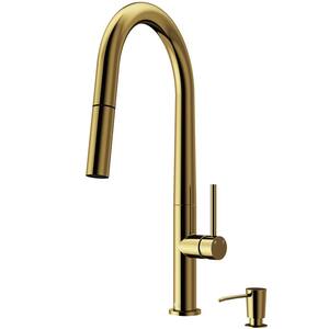 Greenwich Single-Handle Pull-Down Sprayer Kitchen Faucet with Soap Dispenser in Matte Gold