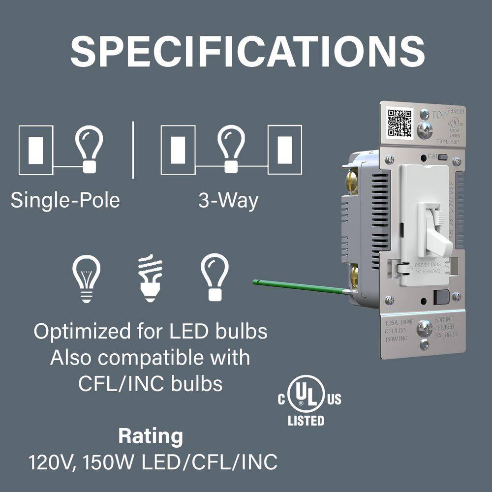 White Matte Advanced LED Dimmer Switch, Single-Pole/3-Way