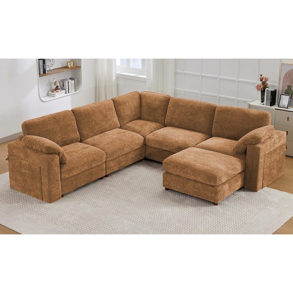 Seafuloy 121 in. Straight Arm 6-Piece Chenille Oversized Modular