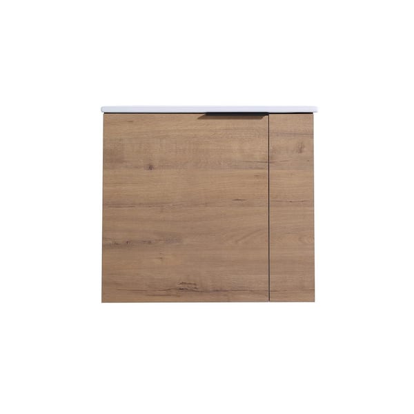 Boosicavelly 22.00 in. W Floating Bath Vanity in Imitative Oak with White Cultured Ceramic Top