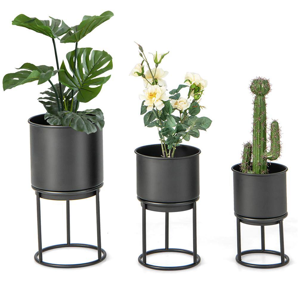 Costway 3 Metal Planter Pot Stand Modern Decorative Flowerpots Set with