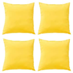 Solid Sunbeam Yellow Square Outdoor Throw Pillow (4-Pack)
