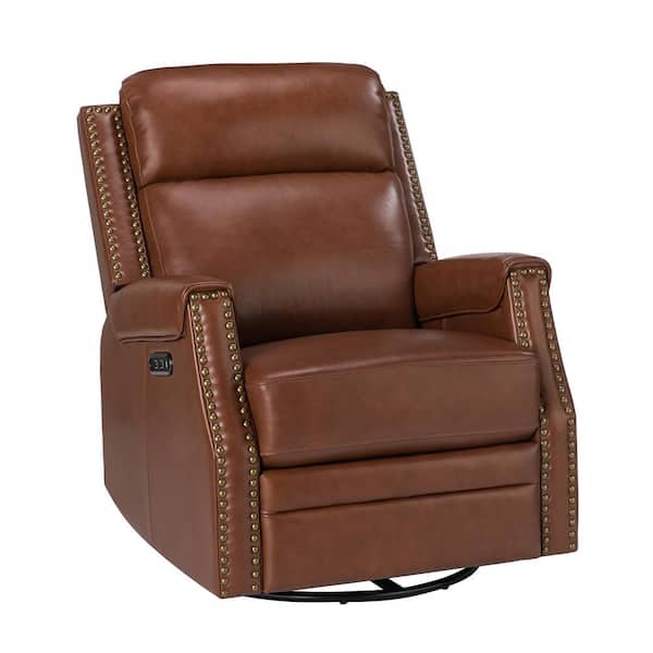 JAYDEN CREATION Leonhard Brown Transitional Electric Genuine Leather Rocking Recliner Nursery Chair with Nailhead Trims