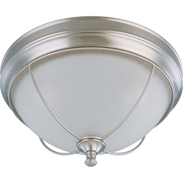 Glomar Salem 3-Light 15 in. Flush Dome with Frosted Linen Glass Brushed Nickel-DISCONTINUED