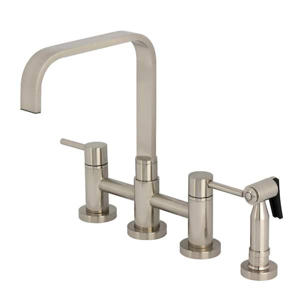 Kingston Brass Concord 2-Handle Bridge Kitchen Faucet in Brushed Nickel ...