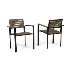Laris Black Wood and Metal Outdoor Dining Chairs (2-Pack)