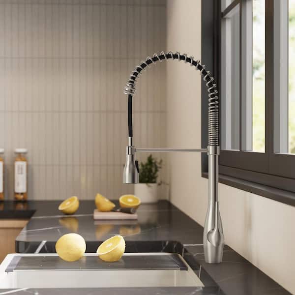 23.7 in. H Pull Down Sprayer Kitchen Faucet with 360° Spout Swivel in Stainless Steel