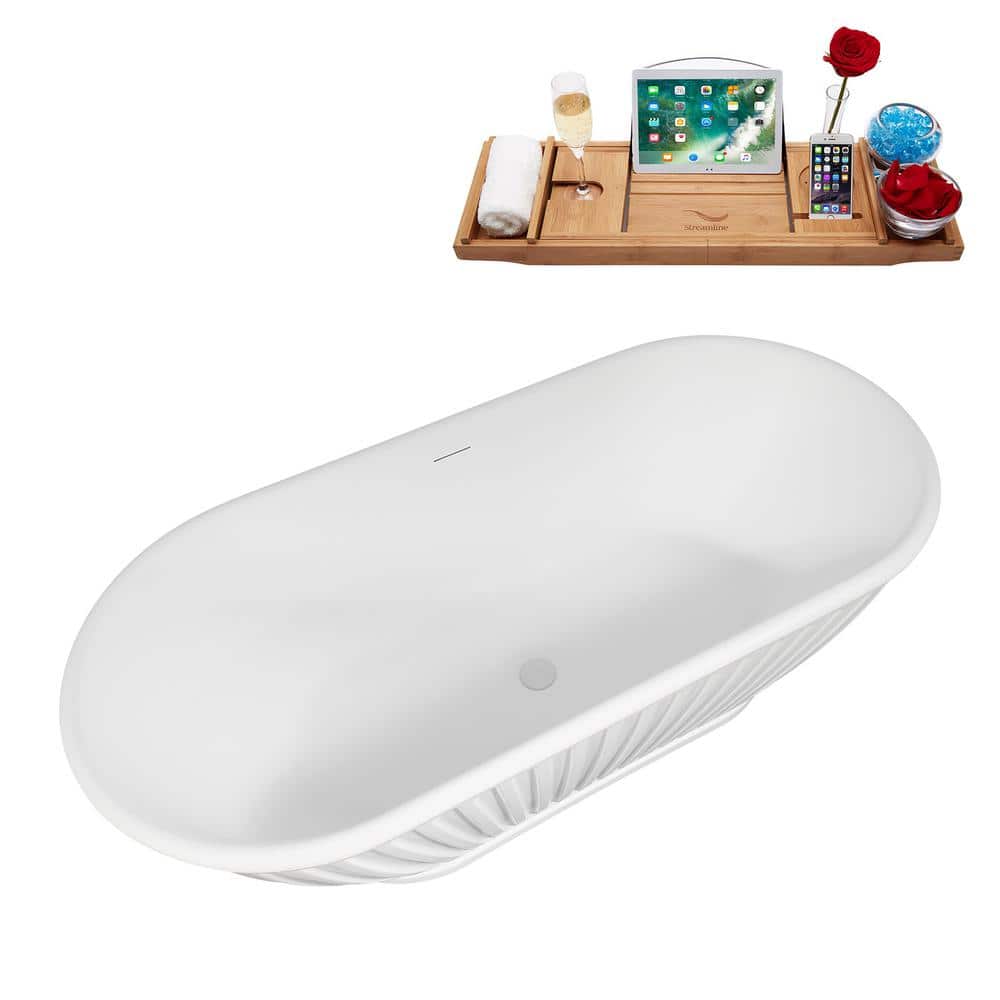 67" Matte White Acrylic Freestanding Double Slipper Tub with Tray