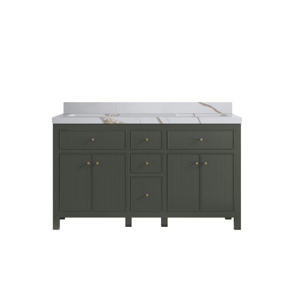 "Sonoma 60 in. W x 22 in. D x 36 in. H Double Sink Bath Vanity in Pewter Green with 2"" Calacatta Gold Quartz Top" price history on PriceWatchPro