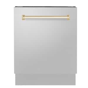 ZLINE Autograph Edition 24 in. 3rd Rack Top Control Tall Tub Dishwasher in Stainless Steel with Gold Handle, 51dBa