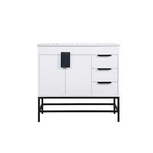 Timeless Home 22 in. W x 36 in. D x 33.5 in. H Bath Vanity in White with Ivory White Engineered Stone Top