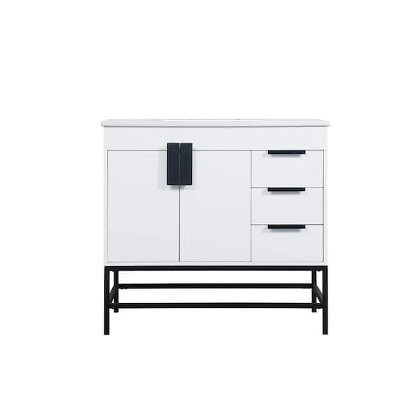 Unbranded Timeless Home 22 in. W x 36 in. D x 33.5 in. H Bath Vanity in White with Ivory White Engineered Stone Top