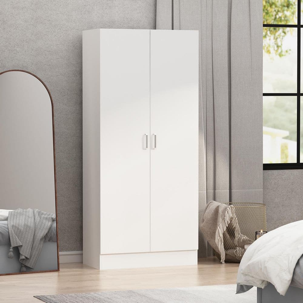 FUFU&GAGA White Finish 2-Doors Armoire with Hanging Rod and 5