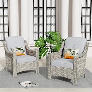 Eureka Gray Modern Wicker Outdoor Lounge Chair Seating Set with Light Gray Cushions (2-Pack)