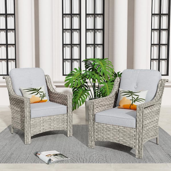 Eureka Gray Modern Wicker Outdoor Lounge Chair Seating Set with Light Gray Cushions (2-Pack)