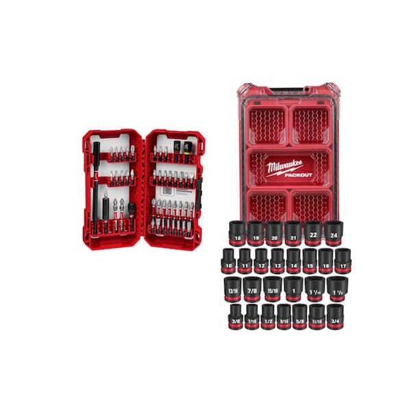 Milwaukee SHOCKWAVE Impact Duty Alloy Steel Screw Driver Bit Set (45-Piece) & 1/2 in. Metric & SAE Impact Socket Set (27-PC)