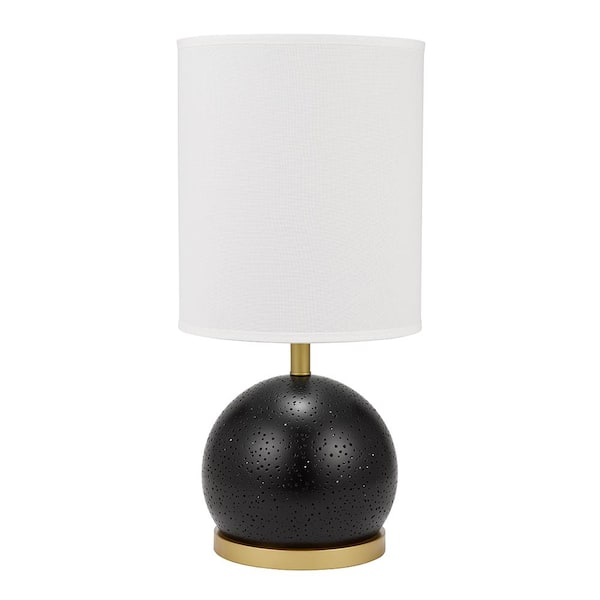 Cresswell 25 in. Matte Black and Brass Accents Pierced Metal Table Lamp with Nightlight