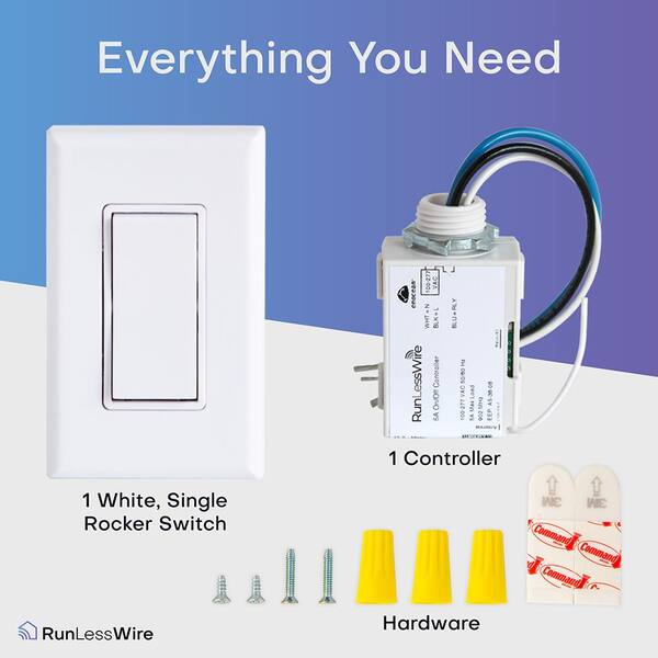 RunLessWire Simple Wireless Light Switch Kit, No-Wires and Battery-Free  Light Switches for Home (1 Receiver and Light Switch) RW9-SKWH The Home  Depot