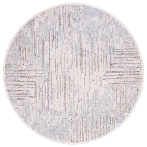 SAFAVIEH Marmara Beige/Blue Rust 7 ft. x 7 ft. Round Striped Gradient Area Rug