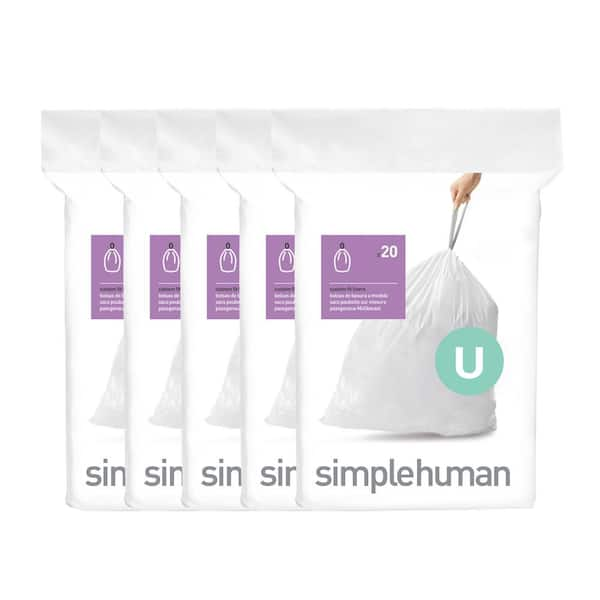 simplehuman 14.5 Gal./55 l Custom Fit Trash Can Liner, Code U, (100-Count) (5-Packs of 20 Liners)