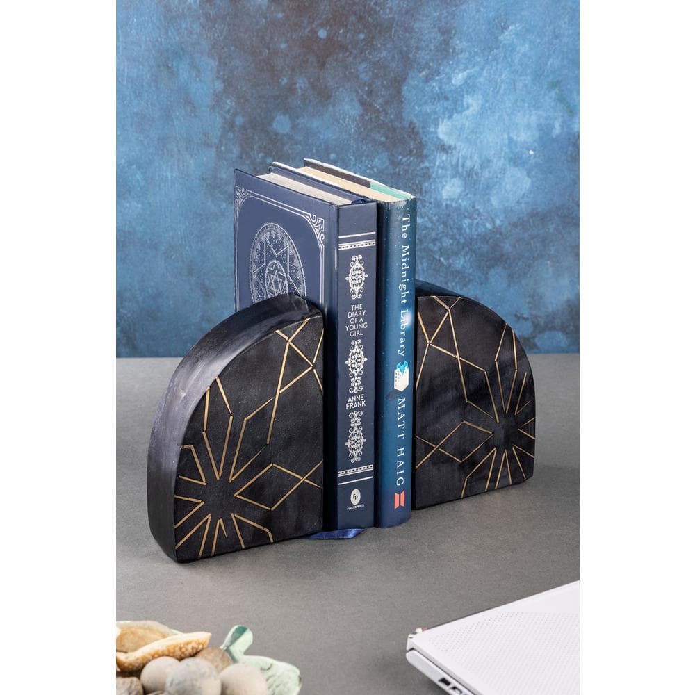 Enchant Black Marble Bookends with Gold Inlay, Set of 2