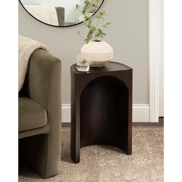 Metros 14 in. Dark Brown Half Circle Solid Wood End Table