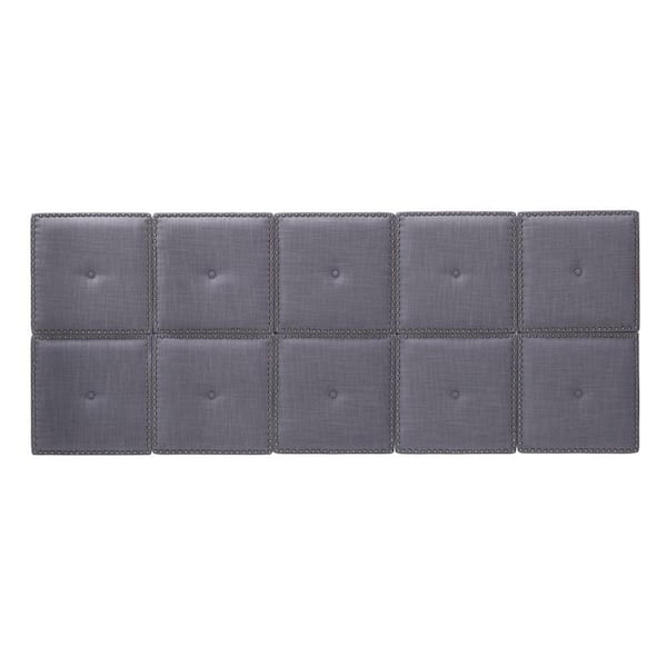 Foremost Tessa King Size Tile Headboard with Antique Nailhead Trim in Gray Fabric