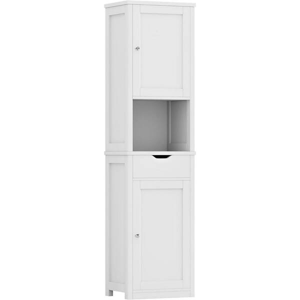 Clavie 11 in. W x 15 in. D x 67 in. H White Linen Cabinet with 1-Drawer and 2 Adjustable Shelves for Doors
