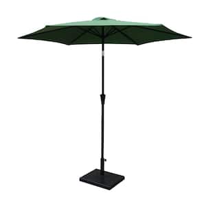 8.8 ft. Outdoor Aluminum Market Patio Umbrella with 42 lbs. Square Resin Umbrella Base Push Button in Green