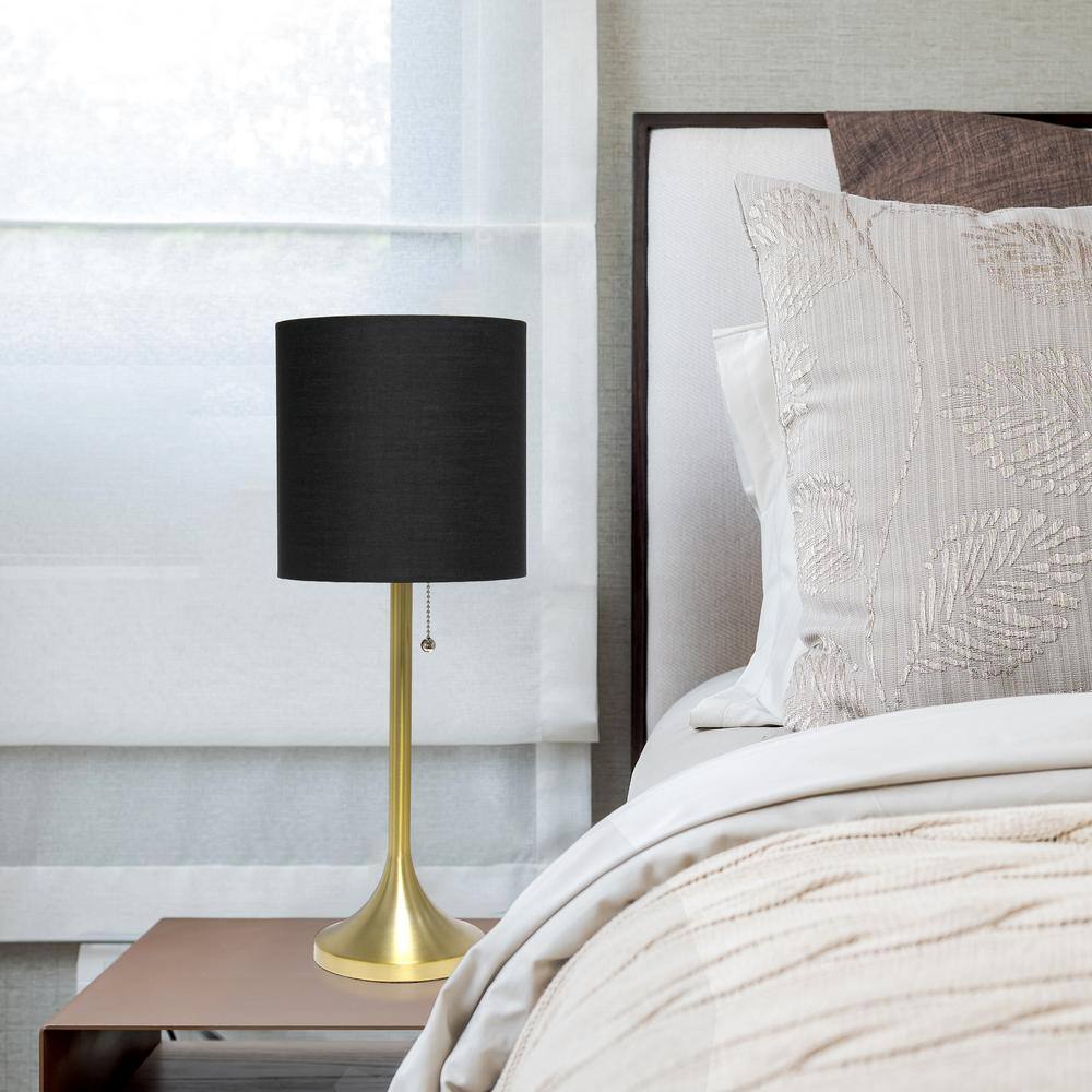 Gold Tapered Table Lamp with Black Fabric Drum Shade