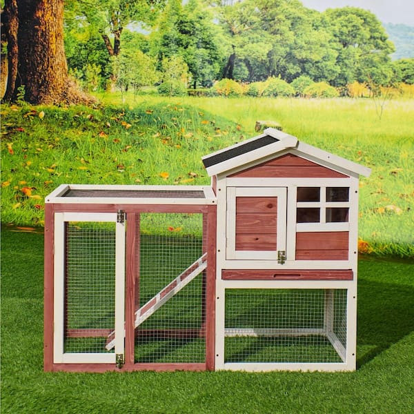 New 48" Wooden Rabbit Hutch Chicken Coop Hen House Poultry Pet Cage 