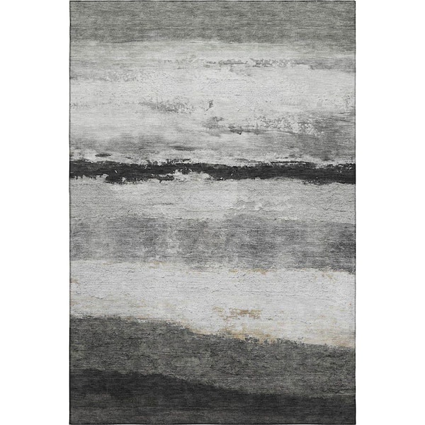 Mayfield Premium Machine Washable Abstract AMF2169 Pewter 8 ft. x 10 ft. Area Rug