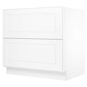 36 in. Wx24 in. Dx34.5 in. H in Raised Panel White Plywood Ready to Assemble Drawer Base Kitchen Cabinet with 2 Drawers