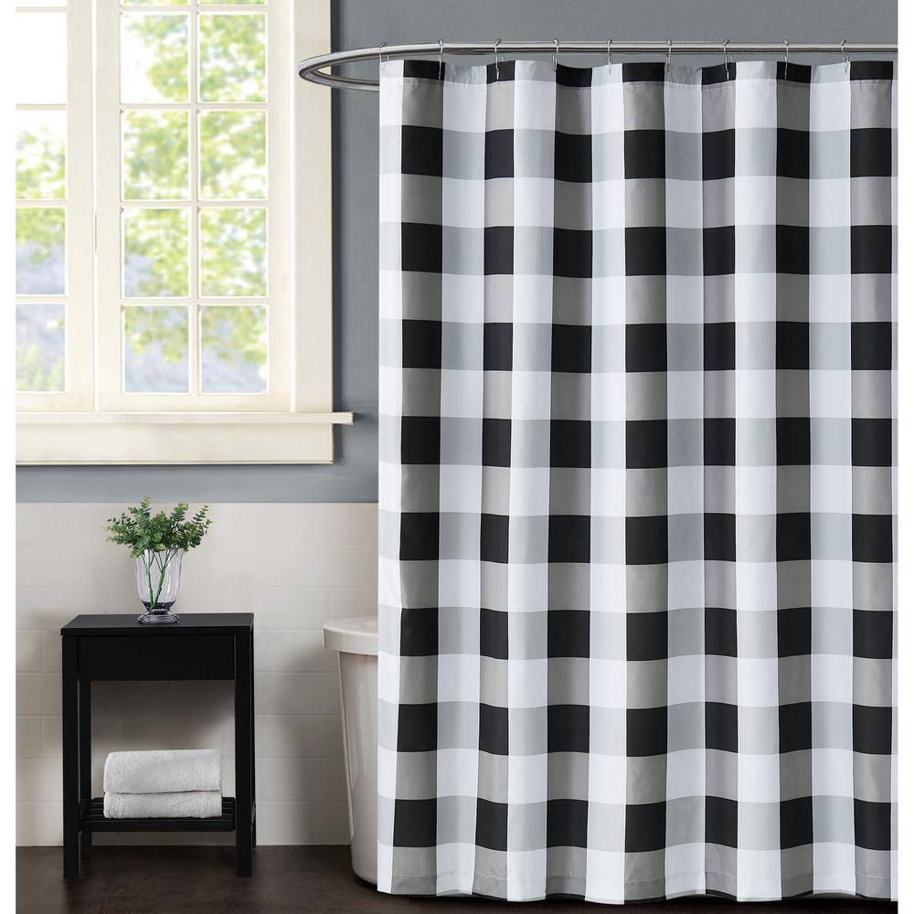 Black and White Buffalo Plaid Microfiber Shower Curtain